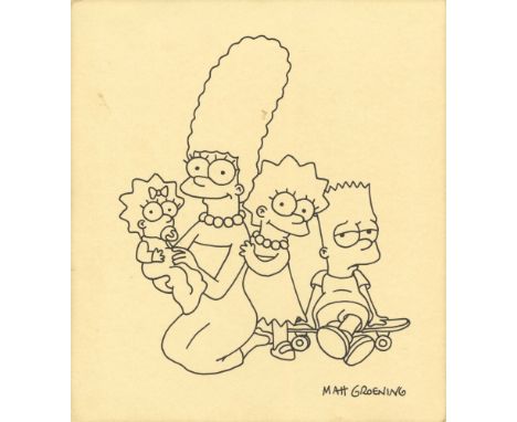 Matt Groening (American, b.1954). "Maggie, Marge, Lisa, and Bart Simpson". Original marker drawing on paper. c2007. Signed lo