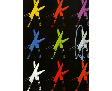 Andy Warhol (American, 1928 - 1987). "Knives #04". Color offset lithograph. Printed 1982. Signed in white marker, center righ