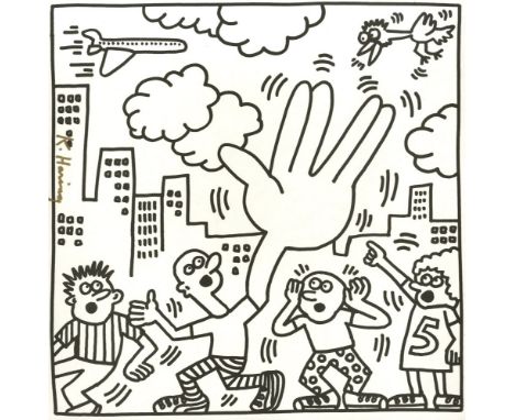 Keith Haring (American, 1958 - 1990). "Five Clouds". Lithograph. 1985. Printed 1986. Signed by Haring in gold marker. A proof