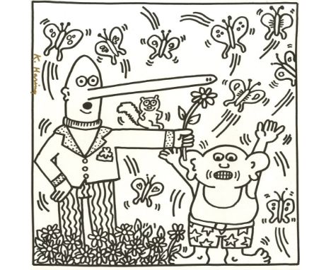 Keith Haring (American, 1958 - 1990). "Nine Butterflies". Lithograph. 1985. Printed 1986. Signed by Haring in gold marker. A 