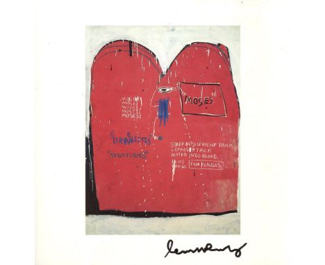 Jean-Michel Basquiat (American, 1960-1988). "Moses and the Egyptians". Color offset lithograph. 1983. Printed 1986. Signed in