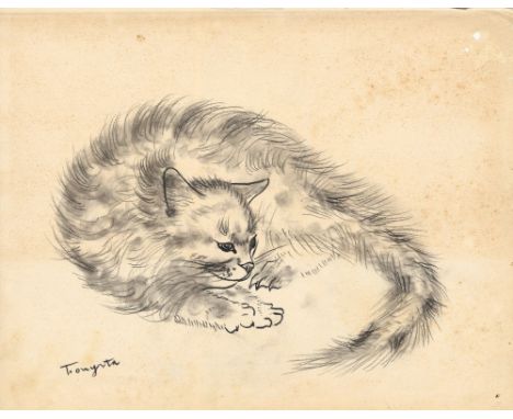Leonard Tsuguharu Foujita (Japanese/French, 1886 - 1968). "Chat assoupi". Pencil drawing on paper. c1931. Signed in pencil, l