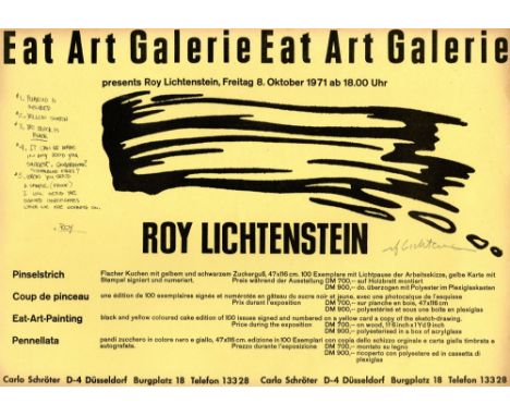 Roy Lichtenstein (American, 1923-1997). "Brushstroke: Eat Art Galerie". Original lithograph. 1971. Signed in pencil, center r