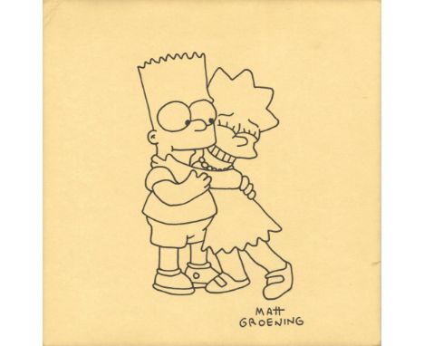 Matt Groening (American, b.1954). "Maggie, Marge, Lisa, and Bart Simpson". Original marker drawing on paper. c2006. Signed lo