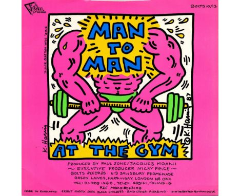 Keith Haring (American, 1958 - 1990). "Man to Man: At the Gym". Original color offset lithograph. 1987. Signed in black marke