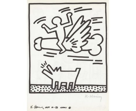 Keith Haring (American, 1958 - 1990). "Naples Suite #29 [untitled]". Lithograph. 1983. Printed 1989. Signed by Haring in silv