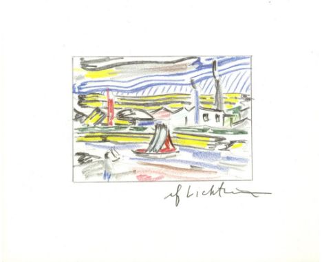 Roy Lichtenstein (American, 1923-1997). "The River". Color offset lithograph. 1986. Signed in pencil, lower right. A proof (?