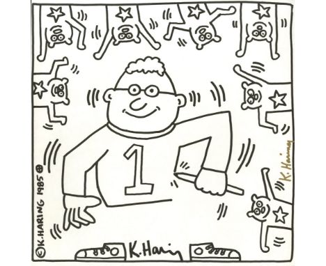 Keith Haring (American, 1958 - 1990). "One Artist". Lithograph. 1985. Printed 1986. Signed by Haring in gold marker, center r