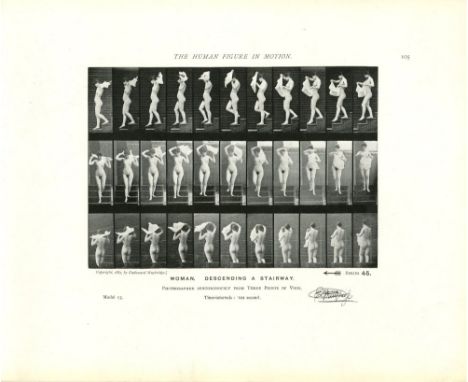 Eadweard Muybridge (English/American, 1830-1904). "Woman: Descending a Stairway [from The Human Figure in Motion: Plate 45]".