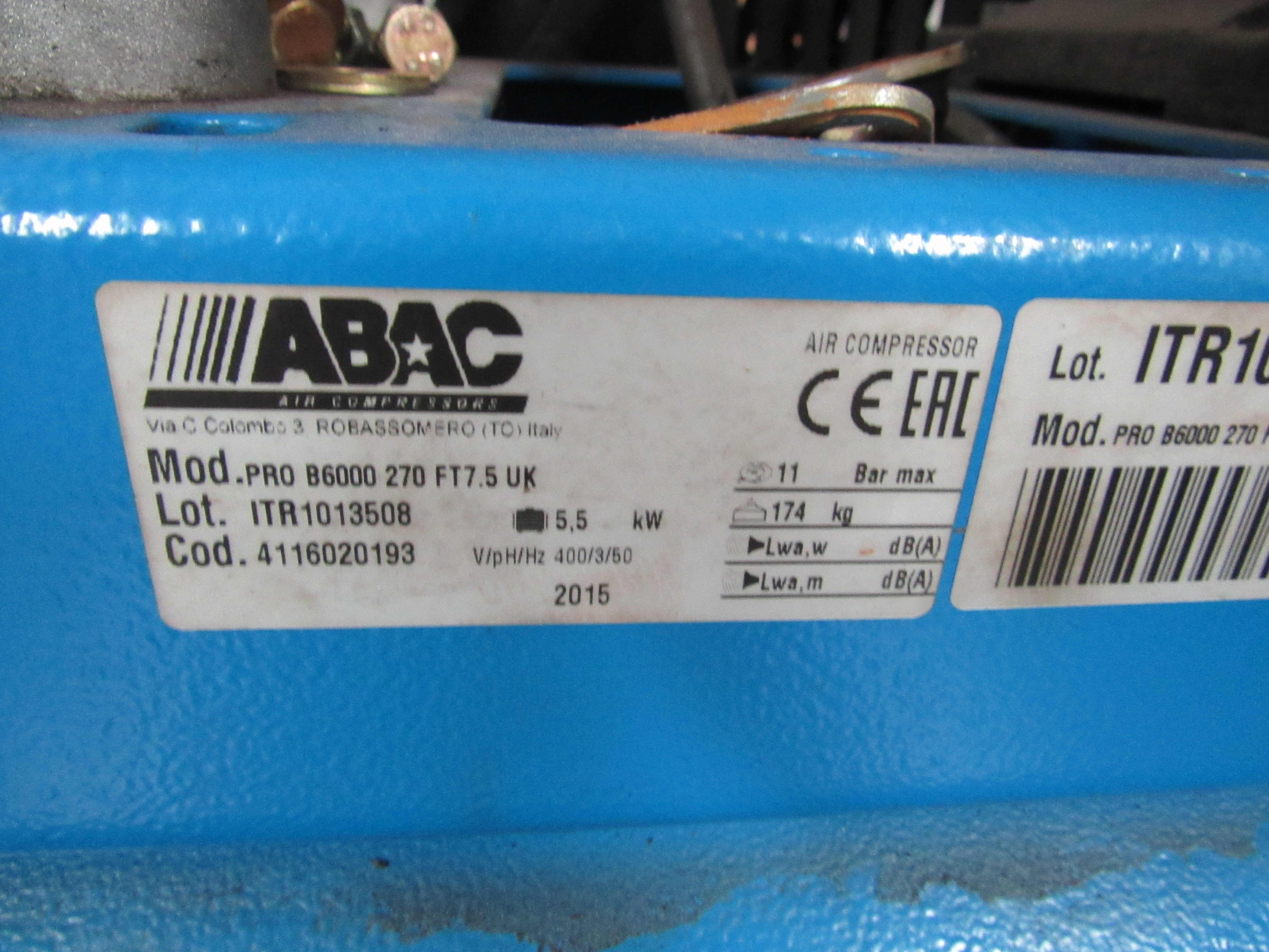 ABAC 270, 7.5HP Receiver Mounted Compressor, 2015 (Spares or Repairs