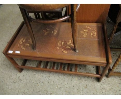 RETRO TEAK FRAMED RECTANGULAR 8-TILE TOP TABLE WITH SLATTED BASE 