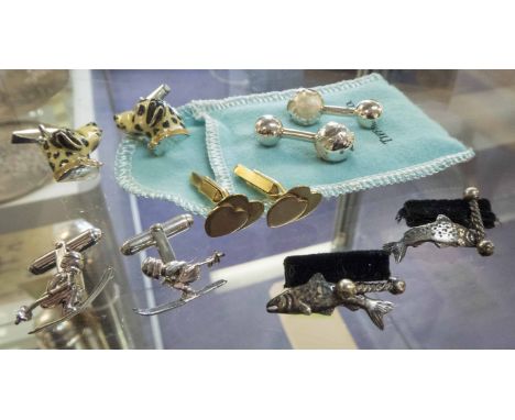 CUFFLINKS, various five pair, including Tiffany globes. (Qty)