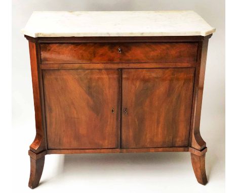 EMPIRE CABINET, early 19th century French flame mahogany with full width drawer above two panel doors enclosing drawer and sh