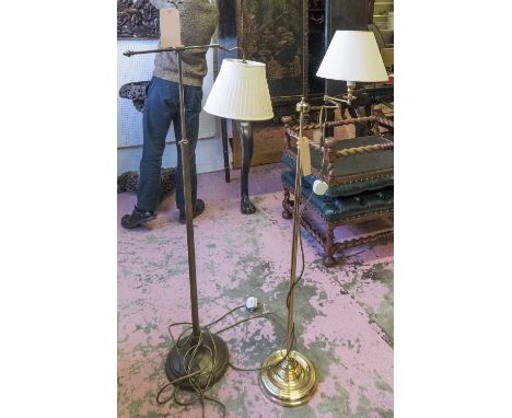 BRASS FLOOR READING LAMP, adjustable 134cm H and one other 151cm H. (2)
