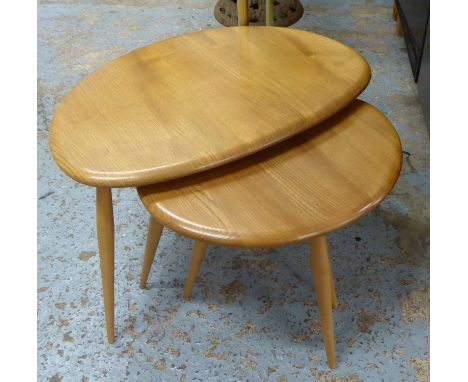 NEST OF TABLES, attributed to Ercol originals by Lucian Ercolani, 65cm W largest. (3)