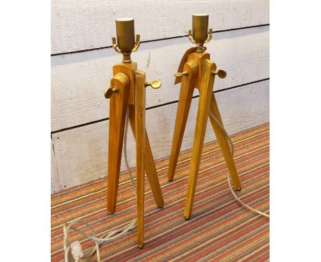 PAULO MOSCHINO FOR NICHOLAS HASLAM SIDE LAMPS, a pair, 'Boston', of wooden tripod form, each 53cm H. (2)