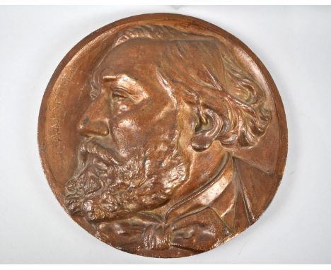 A Cast Circular Metal Plaque a Portrait Relief of Leon Gambetta, a French Lawyer and Republican Politician Who Proclaimed the