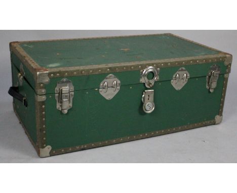 A Mid 20th Century Metal Banded Travelling Trunk, 91cm Wide 
