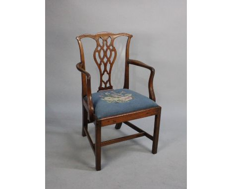 A 19th Century Armchair with Pierced Vase Splat and Tapestry Seat 