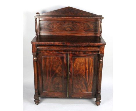 A Victorian Mahogany Chiffonier with Single Long Drawer Over Panelled Doors to Cupboard Base, Half Pilasters Either Side, Rai