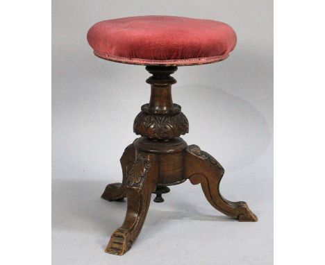 A Late Victorian Swivel Top Tripod Piano Stool, Rise and Fall Mechanism Requires Attention, 36cm High 