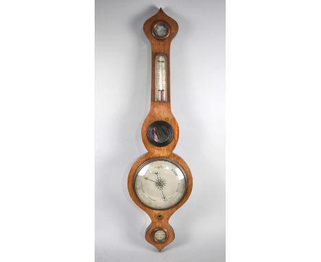 A 19th Century Oak Framed Onion Topped Wheel Barometer with Thermometer, Condition Issues 