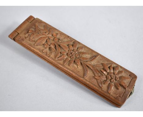 A Carved Black Forest Souvenir Thermometer For Grindelwald Decorated with Edelweiss Flowers, 13cm Long 