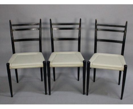 A Set of Three 1960's Ladder Back Chairs with Faux Leather Seats 