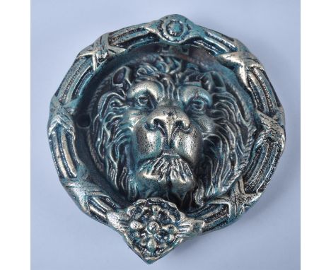 A Large Green Patinated Cast Metal Circular Lion Mask Door Knocker, 22cm Diameter, +VAT 