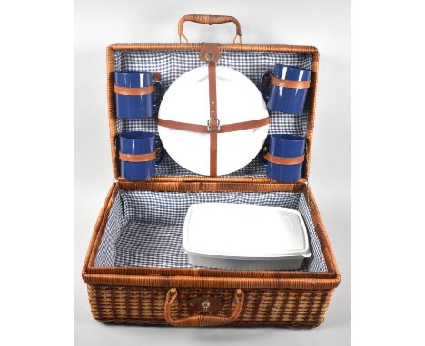A Modern Wicker Picnic Hamper and Contents, 46cm Wide 