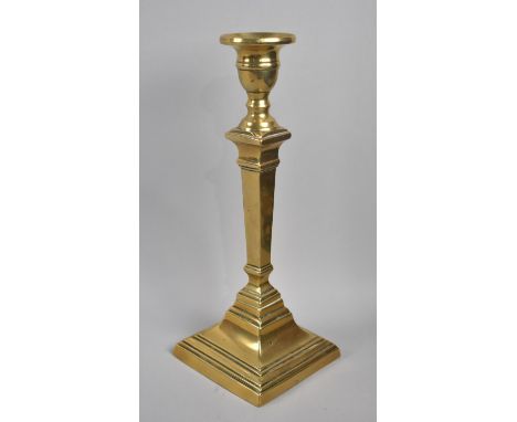 A Single 19th Century Brass Candlestick with Stepped Square Base, 25.5cm High 