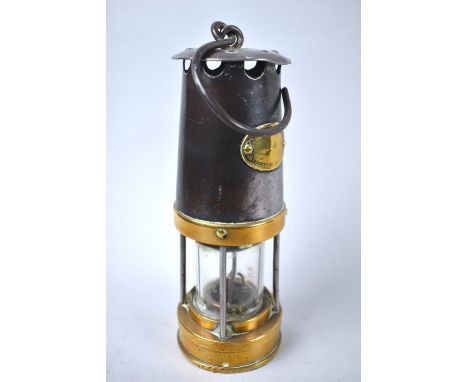 A Vintage Brass and Iron Miner's Safety Lamp by Pattersons Lamps Limited, Gateshead 