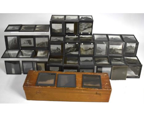 A Vintage Wooden Box Containing Various Magic Lantern Slides Relating to Mountaineering and Ben Nevis 