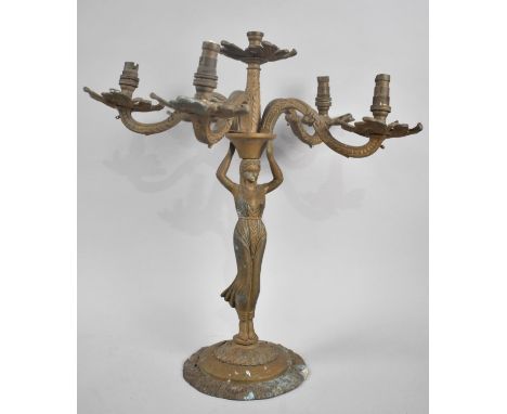 A French Second Empire Style Six Branch Figural Table Lamp, in Need of Rewiring and New Bulb Holders, 42cm High 