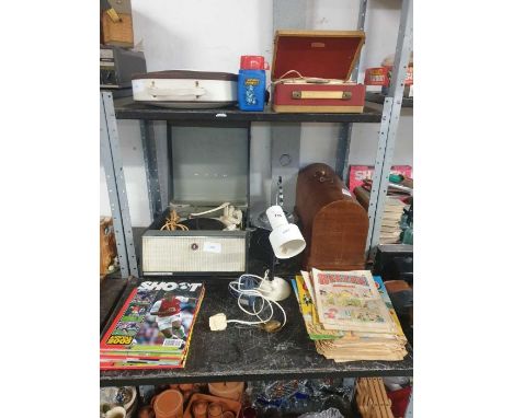 Vintage Bush record player, cased sewing machine, vintage Beazer and Beano comics and other items