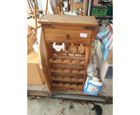 Pine wine shelf with drawer