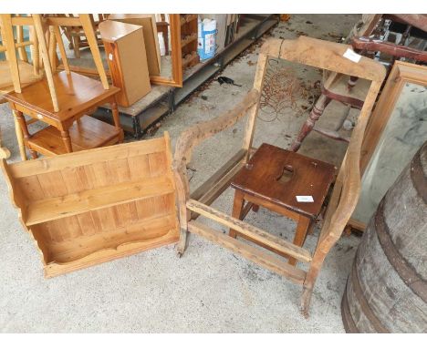 Pine wall hanging shelf, stool and chair frame