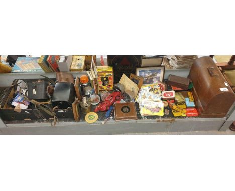 Cased Singer sewing machine, vintage cameras &amp; related equipment, vintage vehicle speedometers etc