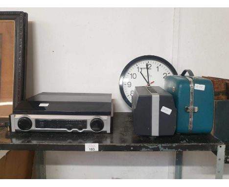 Record player, Kodak projector, Prinsmagnum Super IQ Twin system along with a wall clock