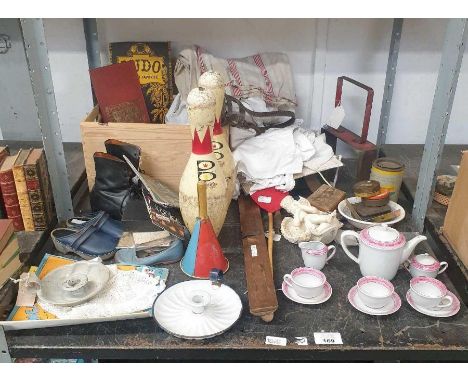 2 vintage Brunswick skittles, vintage childrens shoes and other collectables