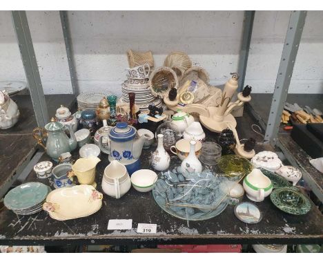 Art glass, ceramics, wooden chandelier etc