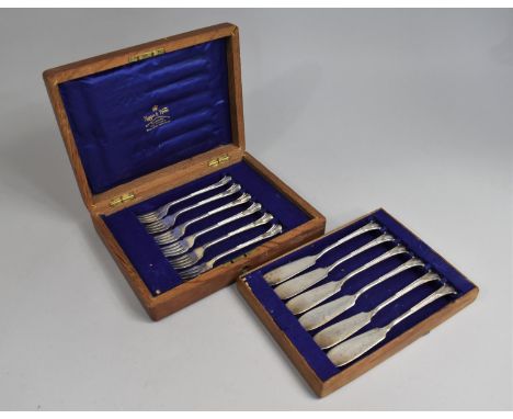 An Edwardian Mappin and Webb Silver Plated Canteen of Six Fish Knives and Forks 