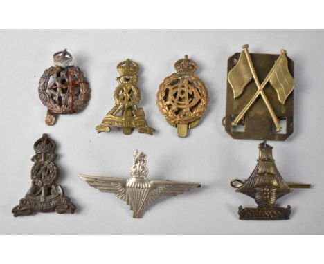 A Collection of Military Cap Badges to include Army Veterinary Corps, Pioneer Corps. Parachute, Nelson Battalion Royal Navy 