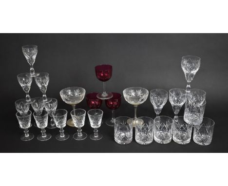 A Collection of Various Glasswares to include Two Silver Plated Stemmed Royal Country hand Cut Lead Crystal Coups, Three Cran