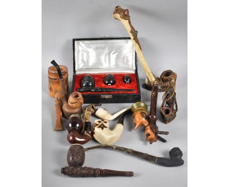 A Collection of Wooden Continental Novelty Pipes, Ceramic Pipes Etc 