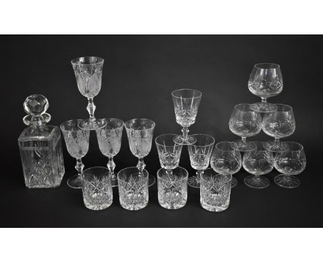 A Collection of Various Glasswares to include Cut Glass Decanter, Wines, Tumblers, Brandy Balloons Etc 