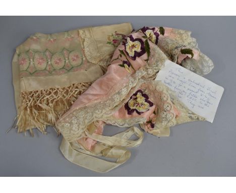 Three Early 20th Century Textiles to Include Apron and Embroidered Shawl that were Purchased from France During WWI in 1916 a