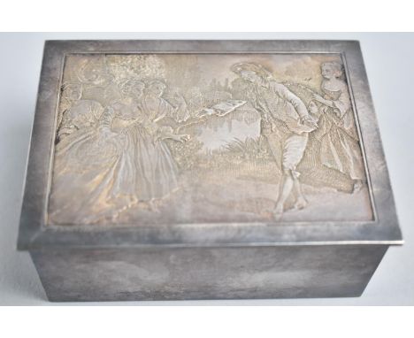 A French Silver Plated Rectangular Box, Hinged Lid Engraved by B Wicker after Lancret, Le Colin Maillard, (Blind Man's Buff),