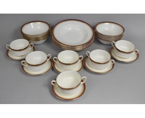 A Royal Albert and Paragon Holyrood Soup Set to comprise Six Two handled Soup Bowls and Saucers together with Six Large Bowls