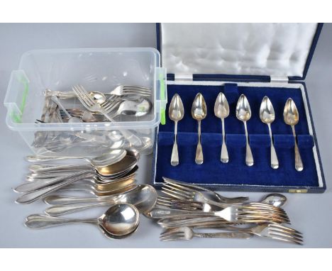 A Cased Set of Six Silver Plated Grapefruit Spoons together with a Mixed Selection of Silver Plate and Cutlery 